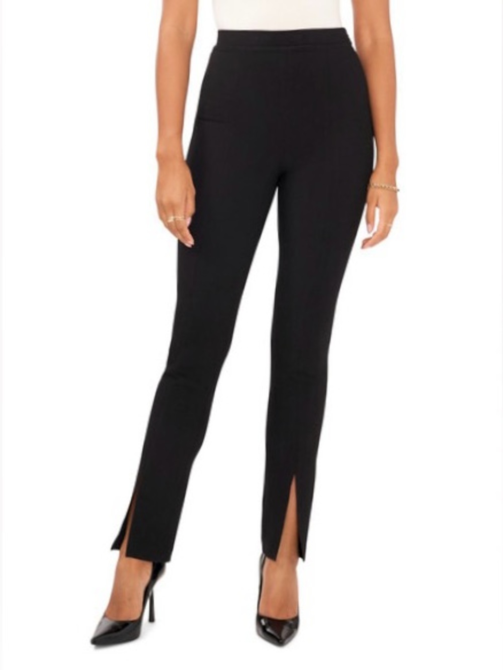 1. STATE • 4 • Black Straight Leg Front Slit Ankle Pant High-Waist